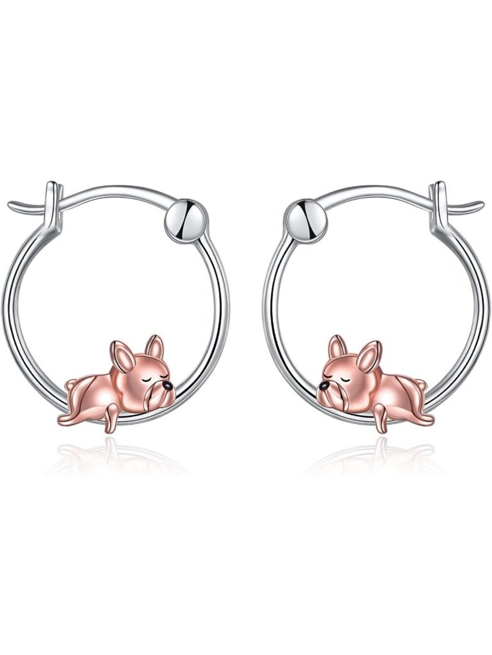 Women's Silver French Bulldog Hoop 925 Sterling Halloween Jewelry Gifts Earrings